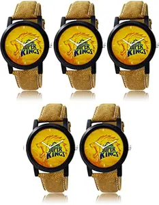 FEMEO IPL Cricket Fans Chennai Super King (CSK) Leather Belt Watches for Men & Boys (Pack of 5)