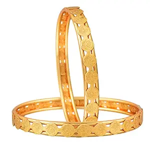 KENNICE Set Of 4 Gold-Plated Brass Lakshmi Temple Coin Bangles Jewellery Set For Women & Girls