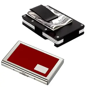 Stealodeal Black Metal Wallet Money Clip with Red Water Resistant Card Holder