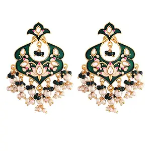 I Jewels 18k Gold Plated Meena Work Kundan Pearl Studded Chandbali Earring For Women (E2920G)