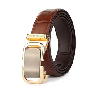 HAYES LONDON Genuine Leather Belt for Men with Auto Lock Ratchet Buckle | No Hole Micro Adjustable Slide Lock Belt | Premium Casual & Office Wear Men’s Belt (Onesize)