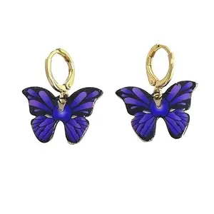 La Belleza Enamel Animal Butterfly Clip-On Hoop Earrings