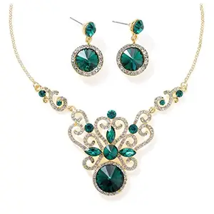 Jewels Galaxy Crystal Elements Luxuria Edition Elegant AD Green Petals Gold Plated Necklace & Earrings Set Jewellery For Women & Girls (SMNJG-CB-MIX-4121)