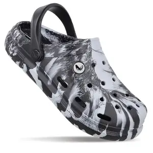 WALKAROO Men's Casual Stylish EVA Clogs with Adjustable Heel Strap WC8778 Grey Black