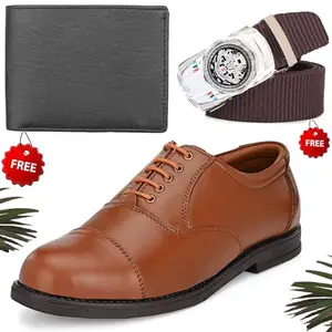Stylish Trendy Formal Shoes/Party Shoes/Shoes Combo with Free Wallet & Belt for Men and Boys (BAZAAR5398_VTOR-BLK-1010) Multicolor