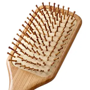 YUC Paddle brush, hair brush, Made of pure natural bamboo, no paint coating, massage the scalp while combing hair to promote blood circulation, prevent static electricity (1pcs)
