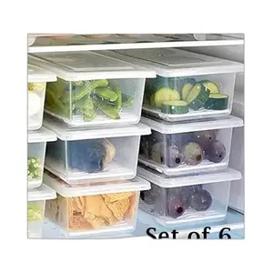 (Pack of 6) Fridge Storage Boxes Fridge Organizer with Removable Drain Plate and Lid Stackable |Style - 342 for Home and Kitchen