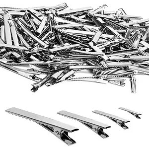 NYAMAH SALES Plain Alligator Metal Hair Clips Crocodile Clips Hair Pins Styling Sectioning Hair Duck Teeth Hairpins Curl Clips Barrettes Craft DIY Accessories for Women Girls -12pc, Silver.