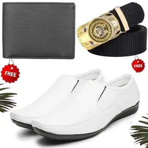 Vitoria Men's Unique PU Formal/Party Shoes | Shoes Combo with Free Wallet & Belt | Stylish & Comfortable | Ideal for Office, Casual Outings, Parties (5882_VTOR-BLK-2007) (Multicolor)(Size: 7UK)
