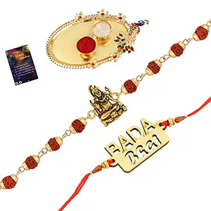 Rakhi Rudraksh "Shiv Ji"With Exclusive Bhaiya Rakhi " BADA BHAI" With Roli Chawal And Greeting Card 1 Kankawati Pooja Thali -214
