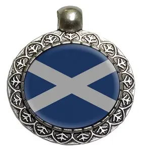 Scotland National Flag Pendant Necklace Chain Locket with Hook (1 Piece) | 25mm Round Alloy Steel | Imported from Thailand