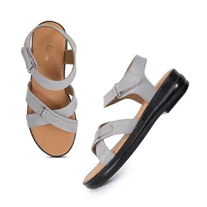 Padchin Smart Casual Perforations Grey Flatform Heel Sandal