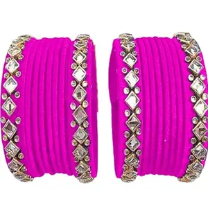 pratthipati's Silk Thread Bangles Plastic Bangle Set For Women & Girls (Pink) (Pack of 16) (Size-2/2)
