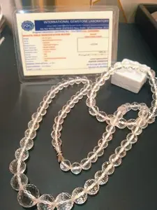 Stone GEMS Gallery Premium Combo Sphatik Necklace for Women स्फटिक की ब्रेसलेट/हार Sphatik Mala Original Certified Necklace Diamond Cut Sphatik + Clear Quartz Bracelet with Certificate Pulsera