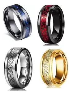 Men Valentine Smart Temperature Combo Ring Silver & Black (IR1867)