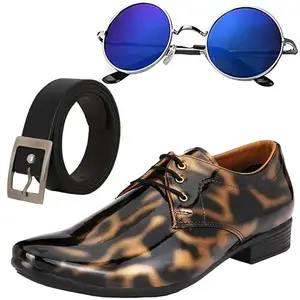 Vitoria Fashionable Men Formal Shoes with Free Belt & Unisex Round Blue Sunglasses Combo/6
