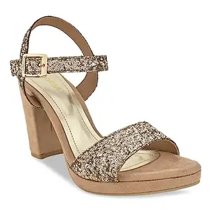 ROCIA By Regal Gold Women Shimmer High Block Heel Sandals
