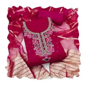 Maroosh Women'S Pink Unstitched Thread Sequence Zari Embroidery Fandy Silk Dress Material (MRSMSMFC11582A)