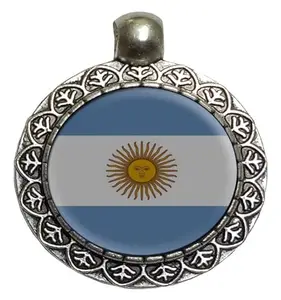 Argentina National Flag Pendant Necklace Chain Locket with Hook (1 Piece) | 25mm Round Alloy Steel | Imported from Thailand