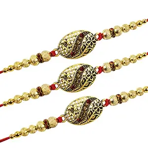 Partunay 3 Pcs Golden Beautiful Rakhi For Brother Bhaiya Bhai Rakhi Gift For Brother