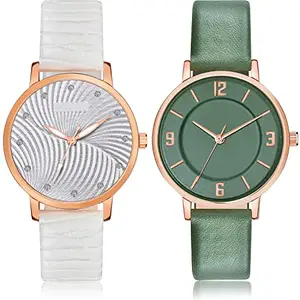 NEUTRON Wrist Analog White and Green Color Dial Women Watch - GM381-GM393 (Pack of 2)