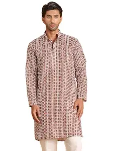 Jompers Brown Embroidered & Printed Kurta Only for Men (Brown, S)
