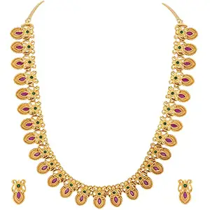 Peora Gold Plated Floral Designer Indian Traditional Necklace Earring Jewellery Set for Women Girls