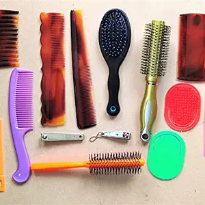 CooPany® Combo Multi colour 3 Model Hair Brush Sets and 7 Different model Hair Combs For Men and Woman With 2 Size Nail Cutter