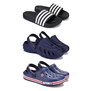 Lightweight,Classic SliderSandals with Clogs for Men-Combo(3)-3024-3136-3015-9 Blue-3914