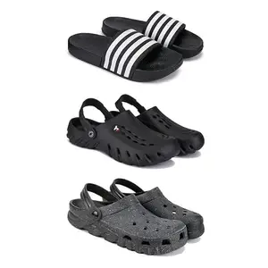DRACKFOOT Lightweight,Classic Slider || Sandals with Clogs for Men-Combo(3)-3024-3144-3056-7 Grey