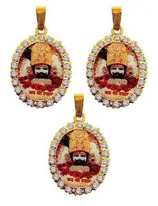 (3 Pcs) Oval Shape Metal Golden Color Diamond Nug Engraved/Studded Hindu God Lord Jai Shri Baba Khatu Shyam/Barbarika Ji Locket