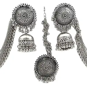 Women's Silver Bahubali Earrings – Classic and Regal Jewelry with Timeless Elegance