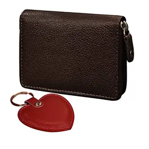 ABYS Valentine Day Special Genuine Leather Coffee Brown Wallet for Men and Women (Set of 2 - One Wallet & One Keyring)