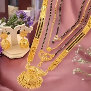 Black & Gold Alloy Mangalsutra Set for Women (Non-Adjustable, 5 Pcs, 7q3mor_Mangalsutra)