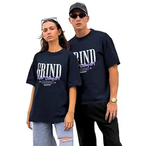 BoldGenz Unisex T-Shirts 100% Cotton | Mens Womens Oversized Drop Shoulder Tshirt | Baggy Fit | Grind Comfort Printed Round Neck Pure 180 GSM Navy Blue