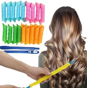 LEYSIN Combo Of 18 Pcs Magic Spiral Hair Curling Roller/Hair Curler/No Heat Hair Strips Roller/Heatless Curling Roller For Woman and Girls Pack Of 1