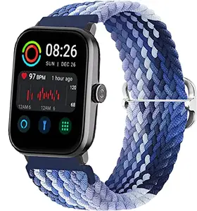 ARTMU Band Compatible with Firebolt Ninja 2 20mm Nylon Strap, Adjustable Smartwatch Strap (Blue White)