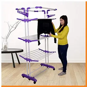 Magna Homewares Heavy Duty Steel 4 Layers 4 Poles Super Grandis Cloth Drying Stand/Clothes Dryer Stands/Laundry Racks/Cloth Drying Hanger for Balcony/Indoor/Outdoor with Wheels-Purple