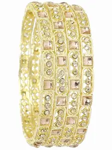 NMII Gold Plated Metal Kundan Stone & American Diamond Bangles Set For Women & Girls | AD Bangles | Traditional Bangles Set | Stone Work | Premium Design | Wedding, Party-(MAH83-Gold-2.2)