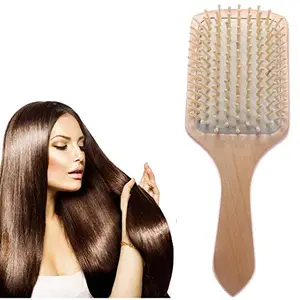 Ghelonadi Wooden Hair Comb Improve Hair Growth Hairbrush Massager Hair Comb Natural Detangler Paddle for Women Men Brown_Color 1 PCS