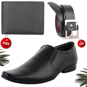Latest Trendy Formal Shoes/Party Shoes/Shoes Combo with Free Wallet & Belt for Men and Boys (BAZAAR5508_VTOR-BLK-2003) Multicolor