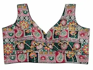 Embroidered Blouse for Women, Sequin Work Sleeveless Crop Top Choli for Saree, Lehenga, Navratri, Wedding, (Multicolor Designer Blouse)