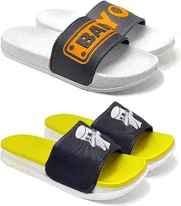 WORLD WEAR FOOTWEAR PVC Casual Soft and Comfortable Daily Outdoor Use Slides Slippers for Men (Multicolor, 6) (Combo-(2A)-1702-1704)