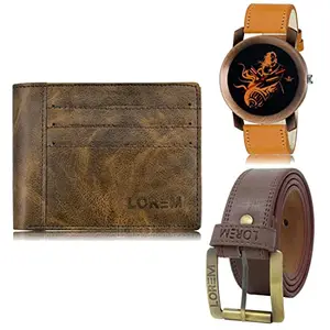 LOREM Mens Combo of Watch with Artificial Leather Wallet & Belt FZ-LR64-WL19-BL02