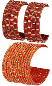 Colorful Glass Bangles/Kada Set Combo Ornamented with Colourful Chips & Beads_Bridal1395 (AkBang2-AAAR1.b_bang)