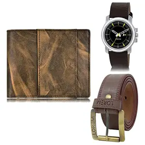 LOREM Mens Combo of Watch with Artificial Leather Wallet & Belt FZ-LR44-WL20-BL02