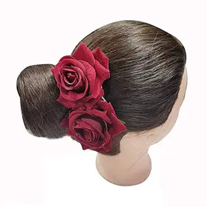 Ekan Rose Flower Juda Hair Pins Hair Clips For Women Set Of 2, Maroon 20 Gram Pack Of 1