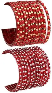 Colorful Glass Bangles/Kada Set Combo Ornamented with Colourful Chips & Beads_Bridal592 (AkBang2-AOU1.a_bang)