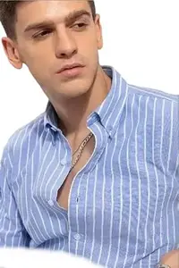 Mahima Ethnic Centre's Women's Cotton Blend Collared Striped Patterned Regular Fit Full Sleeves Casual Shirt