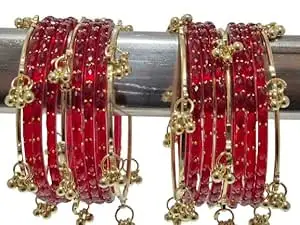 BANGLESKART kashmiri ghangharoo glass bangle Set For Women And Girls | Light Weight Bangles | Traditional Transparent Fancy Glass Chudi Set for Wedding, Party (18 Bangles)